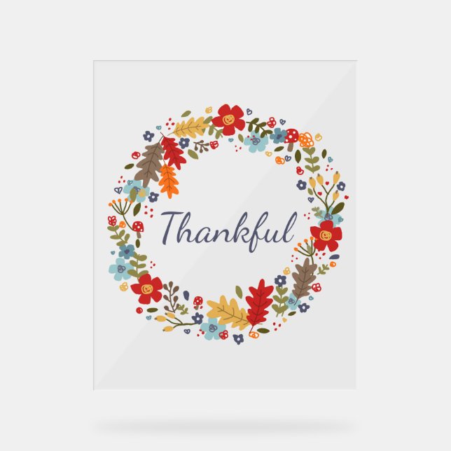Thankful Thanksgiving Home Decor Acrylic Sign (Front)