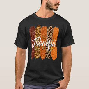 Thankful Thanksgiving Leopard Buffalo Plaid Splici T-Shirt