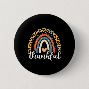 Thankful Thanksgiving Rainbow Leopard Print  6 Cm Round Badge