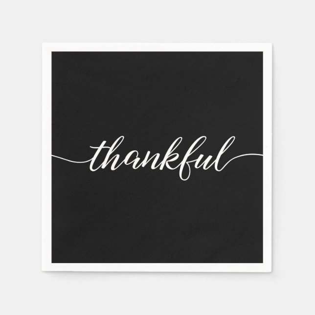 Thankful | Thanksgiving Script font | black Napkin (Front)