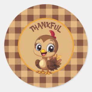 Thankful Thanksgiving Turkey Holiday Classic Round Sticker