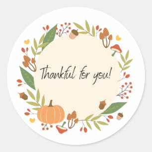 Thankful Thanksgiving Wreath Classic Round Sticker