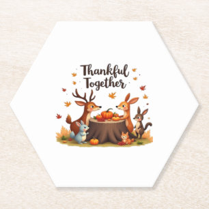 Thankful Together – Cute Woodland Animals Thanksgi Paper Coaster