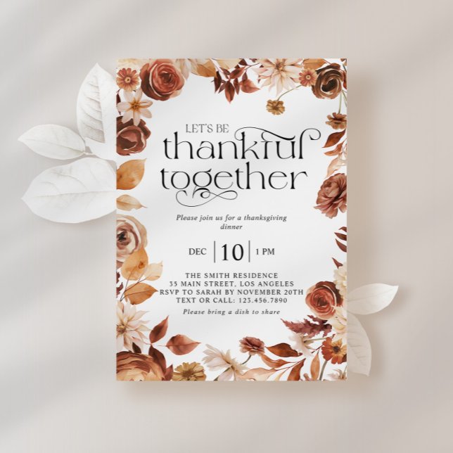 Thankful Together Fall Foliage Thanksgiving Dinner Invitation (Creator Uploaded)