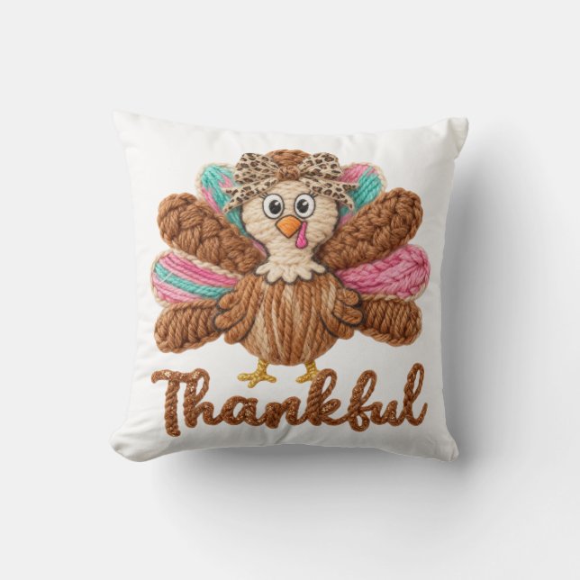 Thankful Turkey Design – Latch Hook Yarn Crochet S Cushion (Front)