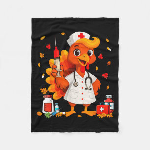 Thankful Turkey Funny Scrub Nurse Fall Thanksgivin Fleece Blanket