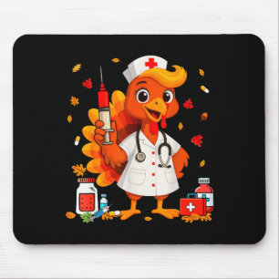 Thankful Turkey Funny Scrub Nurse Fall Thanksgivin Mouse Pad