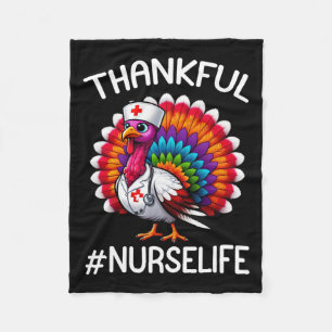 Thankful Turkey Nurse Life Cute Thanksgiving Scrub Fleece Blanket