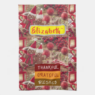 "Thankful & Twinkling: Personalized Holiday Cheer  Tea Towel