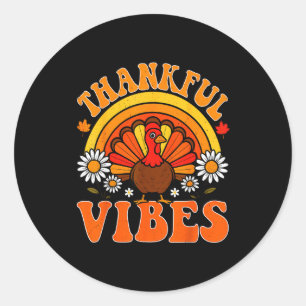 Thankful Vibes Autumn Retro Turkey Thanksgiving Ra Classic Round Sticker