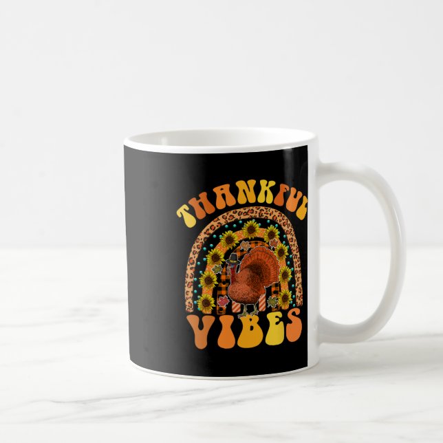 Thankful Vibes Rainbow Turkey Fall Retro Groovy Th Coffee Mug (Right)