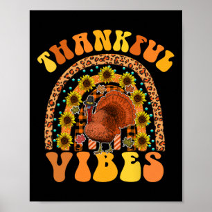 THANKFUL VIBES Rainbow Turkey Fall Retro Groovy Th Poster
