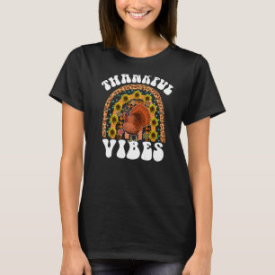 THANKFUL VIBES Rainbow Turkey Fall Retro Groovy Th T-Shirt