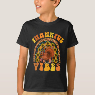 Thankful Vibes Rainbow Turkey Fall Retro Groovy Th T-Shirt