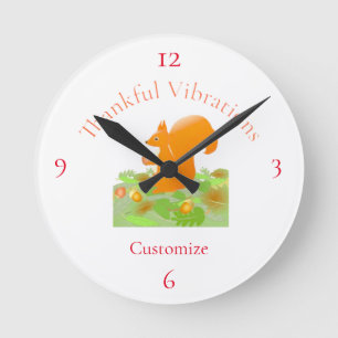 Thankful Vibes Squirrel Thunder_Cove Round Clock