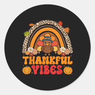 Thankful Vibes Turkey Rainbow Retro Thanksgiving W Classic Round Sticker
