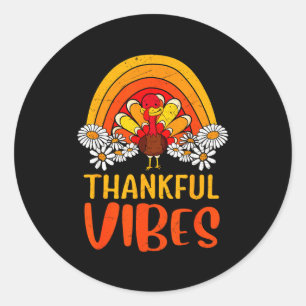 Thankful Vibes Turkey Retro Groovy Thanksgiving Ra Classic Round Sticker