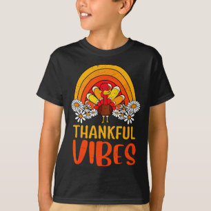 Thankful Vibes Turkey Retro Groovy Thanksgiving Ra T-Shirt