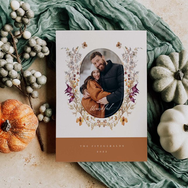 Thankful Wildflower Boho Thanksgiving Photo Card (Creator Uploaded)