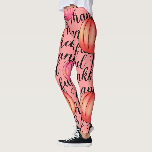 Thankful with Pink Pumpkins Leggings (Left)