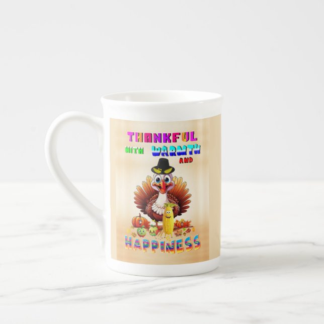 Thankful With Warmth And Happiness Bone China Mug (Left)