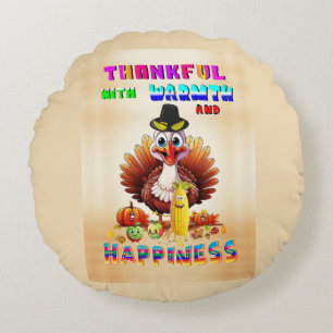 Thankful With Warmth And Happiness Round Cushion