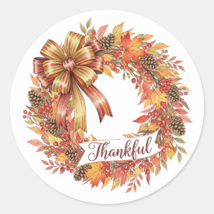 Thankful Wreath Classic Round Sticker