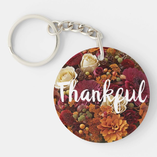 Thankfulness Fall Flowers Acrylic Keychain (Front)