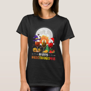 Thankgiving Halloween Wine Glass Happy Hallothanks T-Shirt