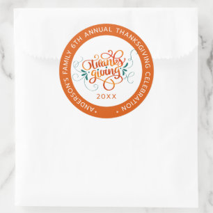 Thankgiving-modern swirly typography design classic round sticker