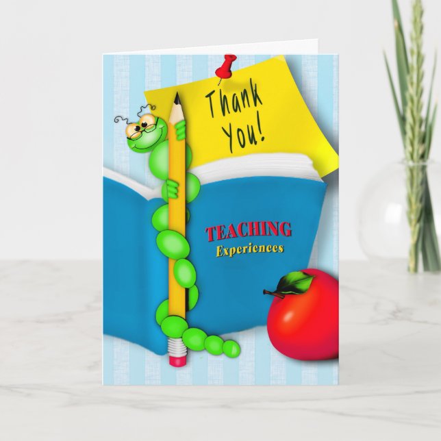 Thanking Teacher from Student - BookWorm Thank You Card (Front)