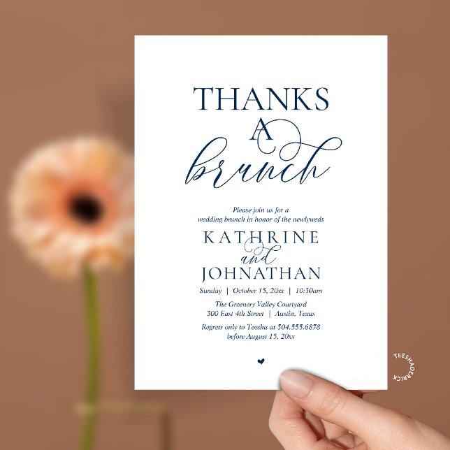 Thanks A Brunch, Modern Classy Wedding Invitation (Thanks A Brunch, Modern Classy Wedding Invitation Card in Navy Blue)