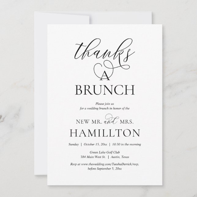 Thanks a Brunch, Post Wedding Elopement Party  Invitation (Front)
