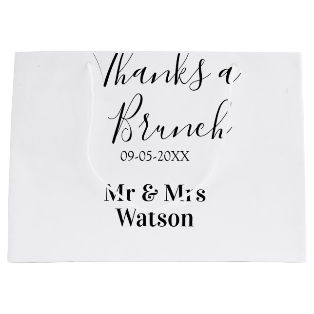 Thanks a brunch post wedding name date simple  large gift bag (Front)