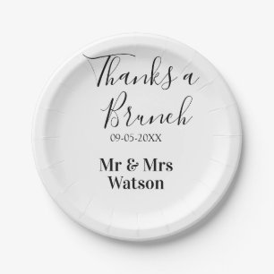 Thanks a brunch post wedding name date simple  paper plate