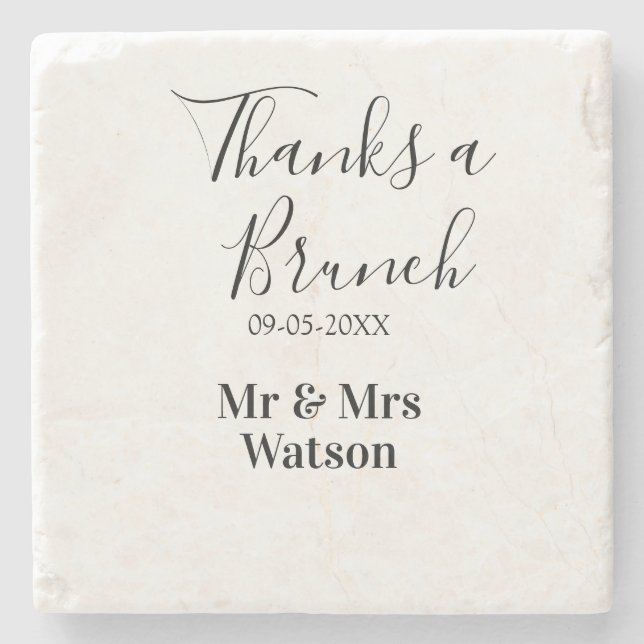 Thanks a brunch post wedding name date simple  stone coaster (Front)