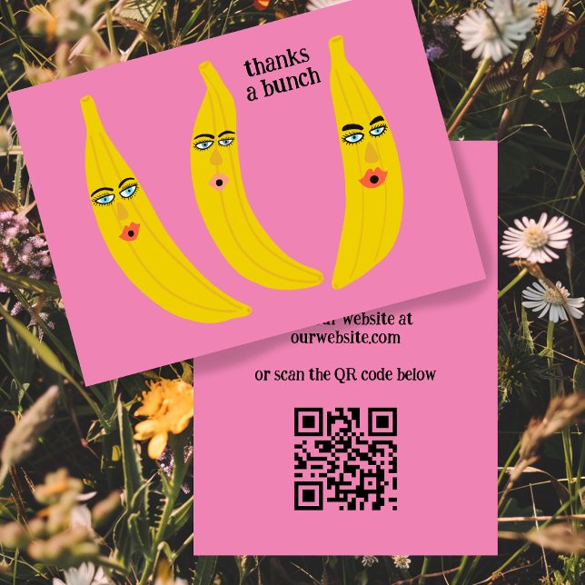 THANKS A BUNCH Funny Bananas ORDER THANK YOU QR Business Card (THANKS A BUNCH Funny Bananas ORDER THANK YOU QR Code Custom Pink Bold Business Card)