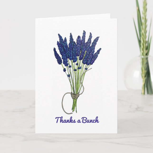 Thanks a Bunch Lavender Flower Bouquet Thank You Holiday Card (Front)