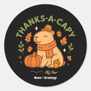 Thanks-a-Capy Cute Capybara Thanksgiving Retro  Classic Round Sticker