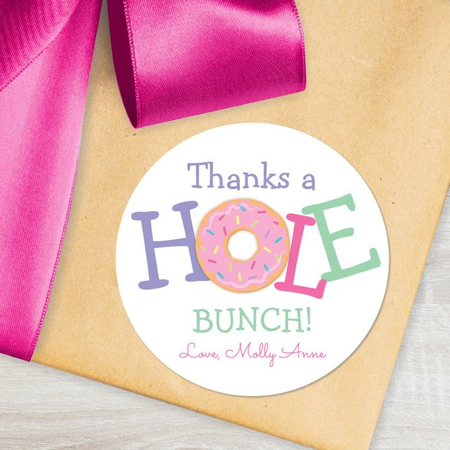 Thanks a Hole Bunch Doughnut Birthday Party Favour Classic Round Sticker (Creator Uploaded)