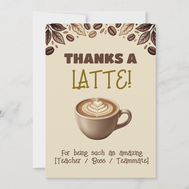 Thanks A Latte Appreciation Thank You Card (Front)