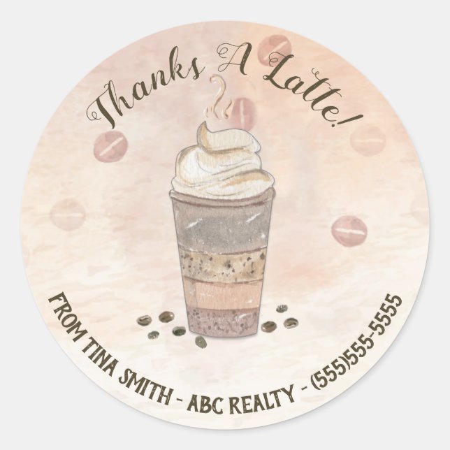 Thanks a Latte Coffee Pop By Classic Round Sticker (Front)