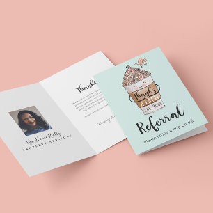 Thanks a Latte For Your Referral Kawaii Coffee Cup Thank You Card