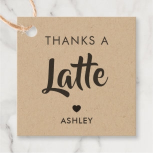 Thanks a Latte Tags, Coffee Gift Tag, Kraft Favour Tags