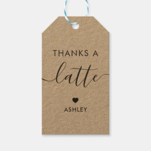 Thanks a Latte Tags, Coffee Gift Tag, Kraft Gift Tags