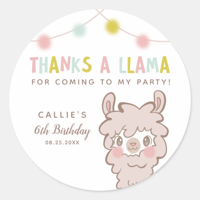 Thanks A Llama Baby Shower Favour Classic Round Sticker (Front)