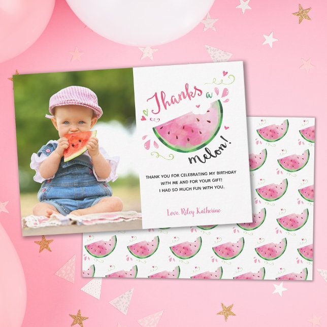 Thanks a Melon Watermelon 1st Birthday Thank You Card (Creator Uploaded)