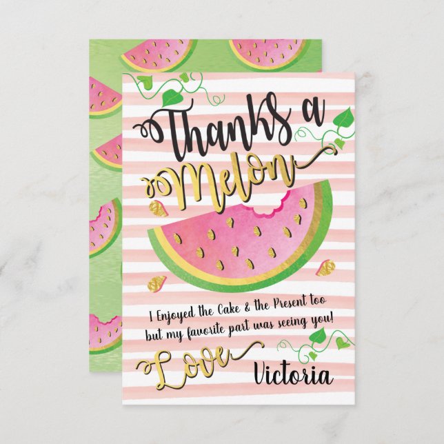 Thanks a Melon Watermelon Thank you note card (Front/Back)
