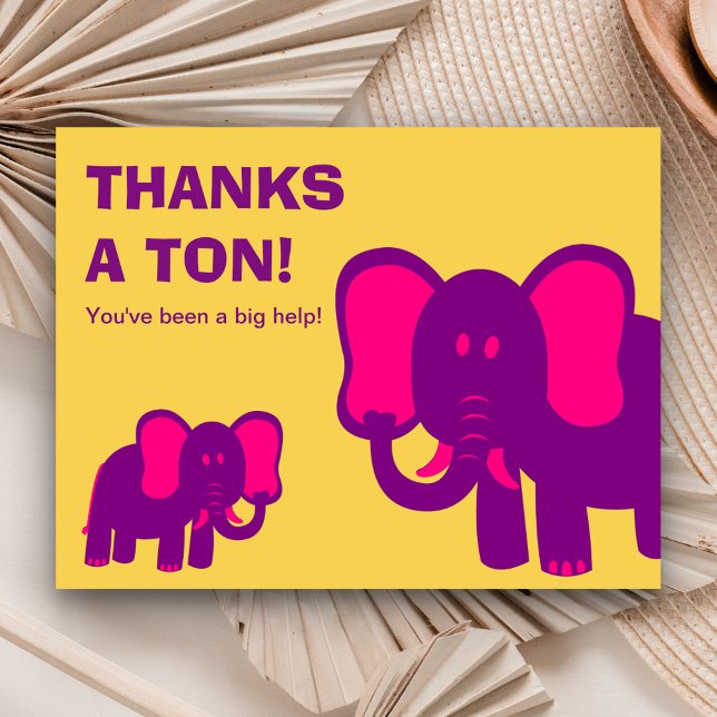 Thanks A Tonne | Cute Pink Elephants Thank You Postcard (Creator Uploaded)