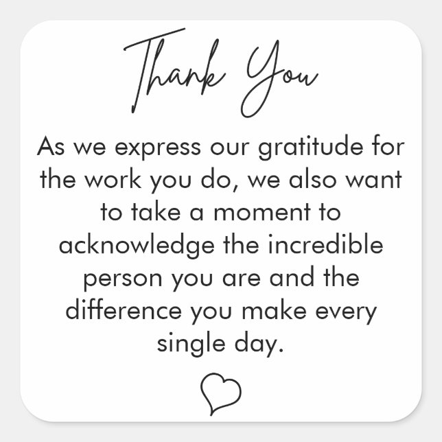 Thanks Appreciation Administrative Professionals Square Sticker (Front)